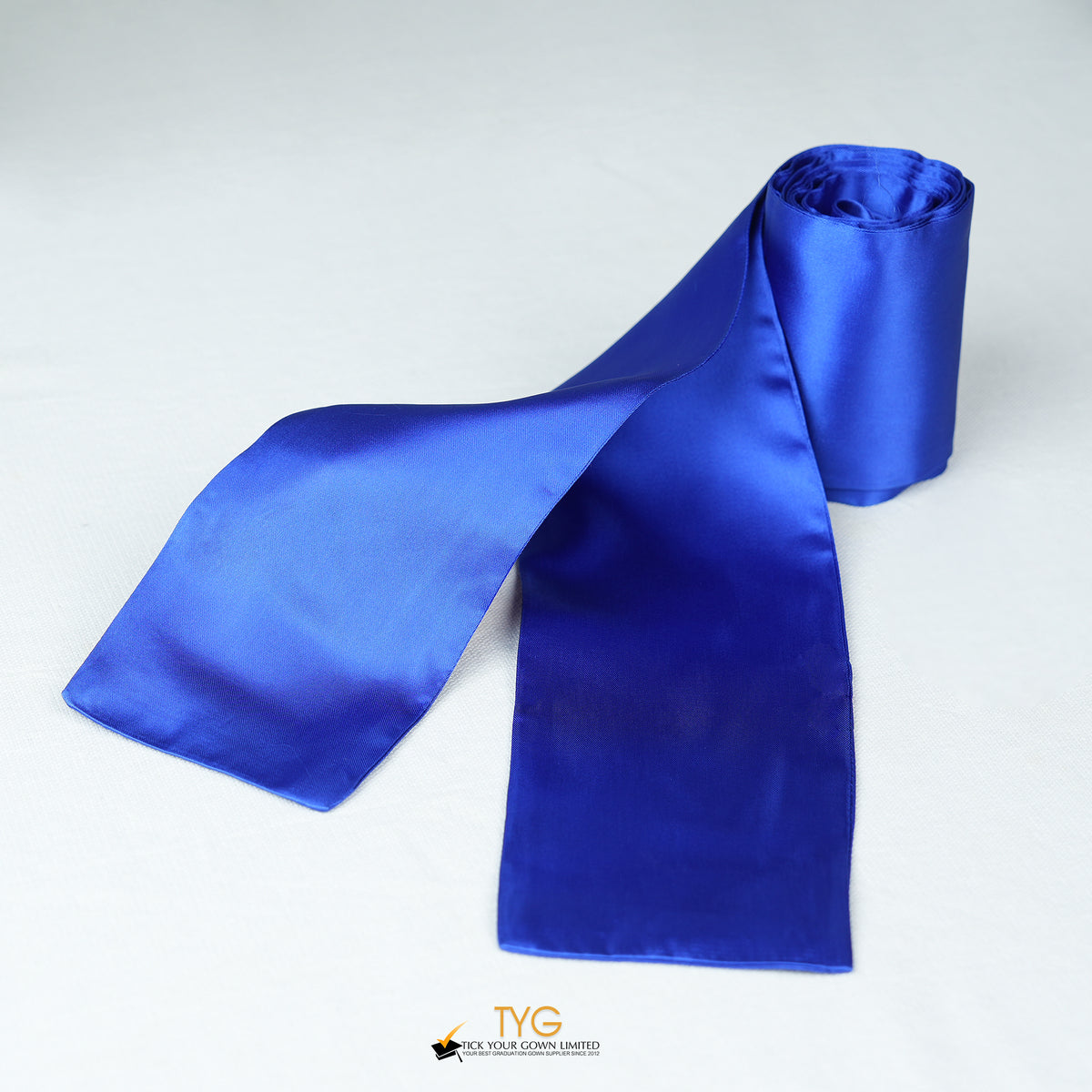 Navy blue satin rolled graduation sash  on a white background.