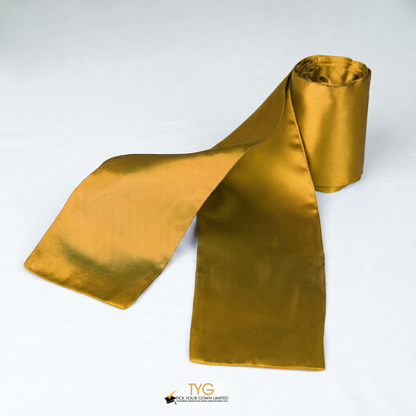 Orange satin rolled graduation sash on a white background.