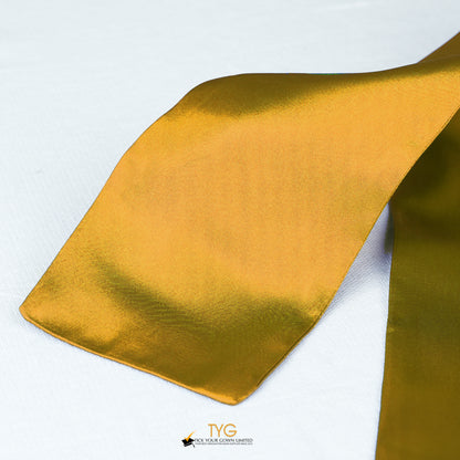 Detailed view of a orange graduation sash stole fabric on a white background.