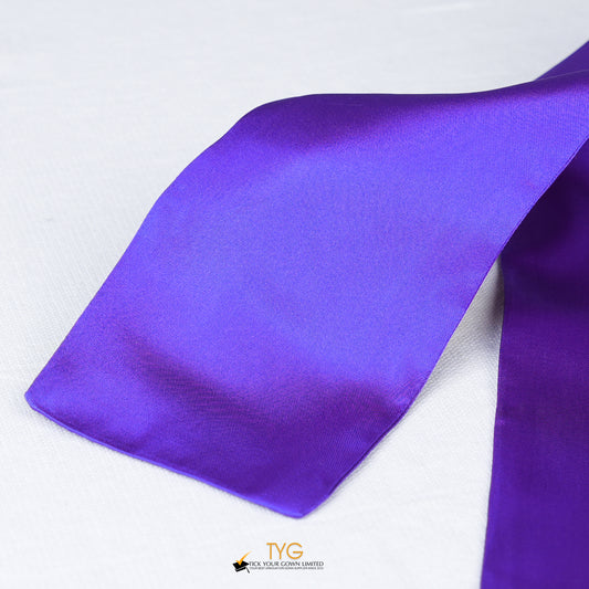 Detailed view of a purple stole fabric on a white background.