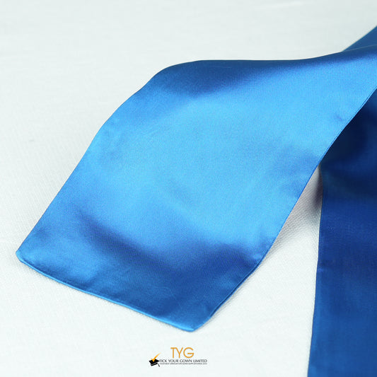Detailed view of a sky blue stole fabric on a white background.